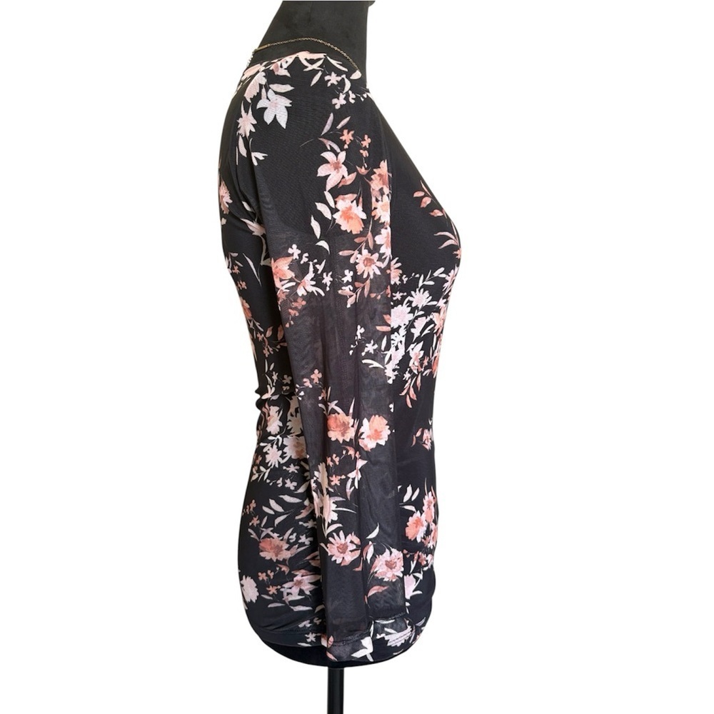NWT Les Serein Woman’s XS V-Neck Floral Wrap Long Sleeve In Black Pink - Picture 3 of 7